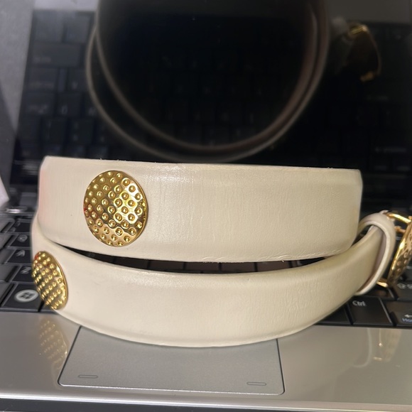 Italian Calfskin 365228 Cream Leather Belt Size: M - Picture 4 of 11